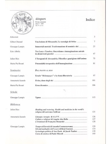 Átopon. Psicoantropologia Simbolica e Tradizioni Religiose