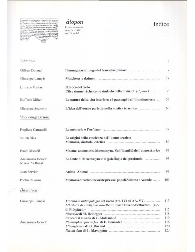 Átopon. Psicoantropologia Simbolica e Tradizioni Religiose
