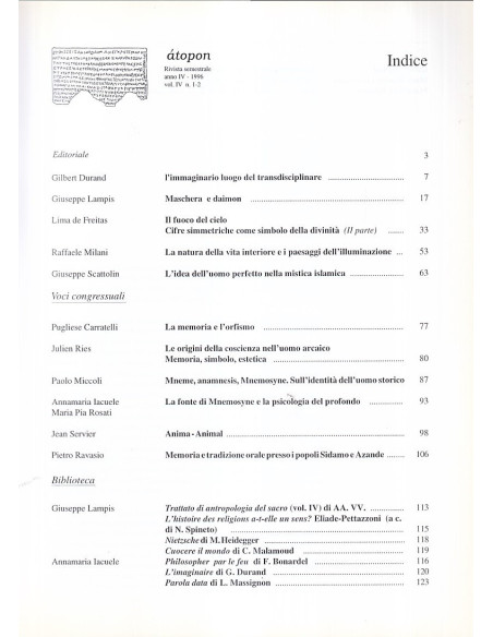 Átopon. Psicoantropologia Simbolica e Tradizioni Religiose